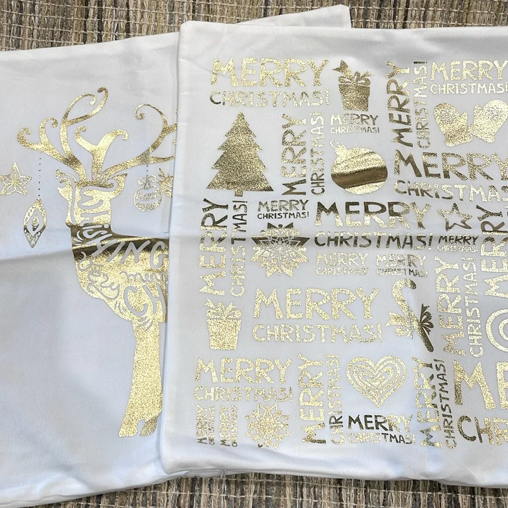 Set of Two Pillow Throw covers Zippered Merry Christmas and Happy New Year